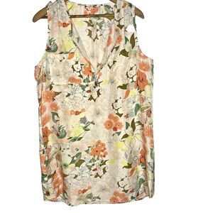 J Crew Silk Floral Sleeveless Mini Dress V-Neck Womens M Cream Orange